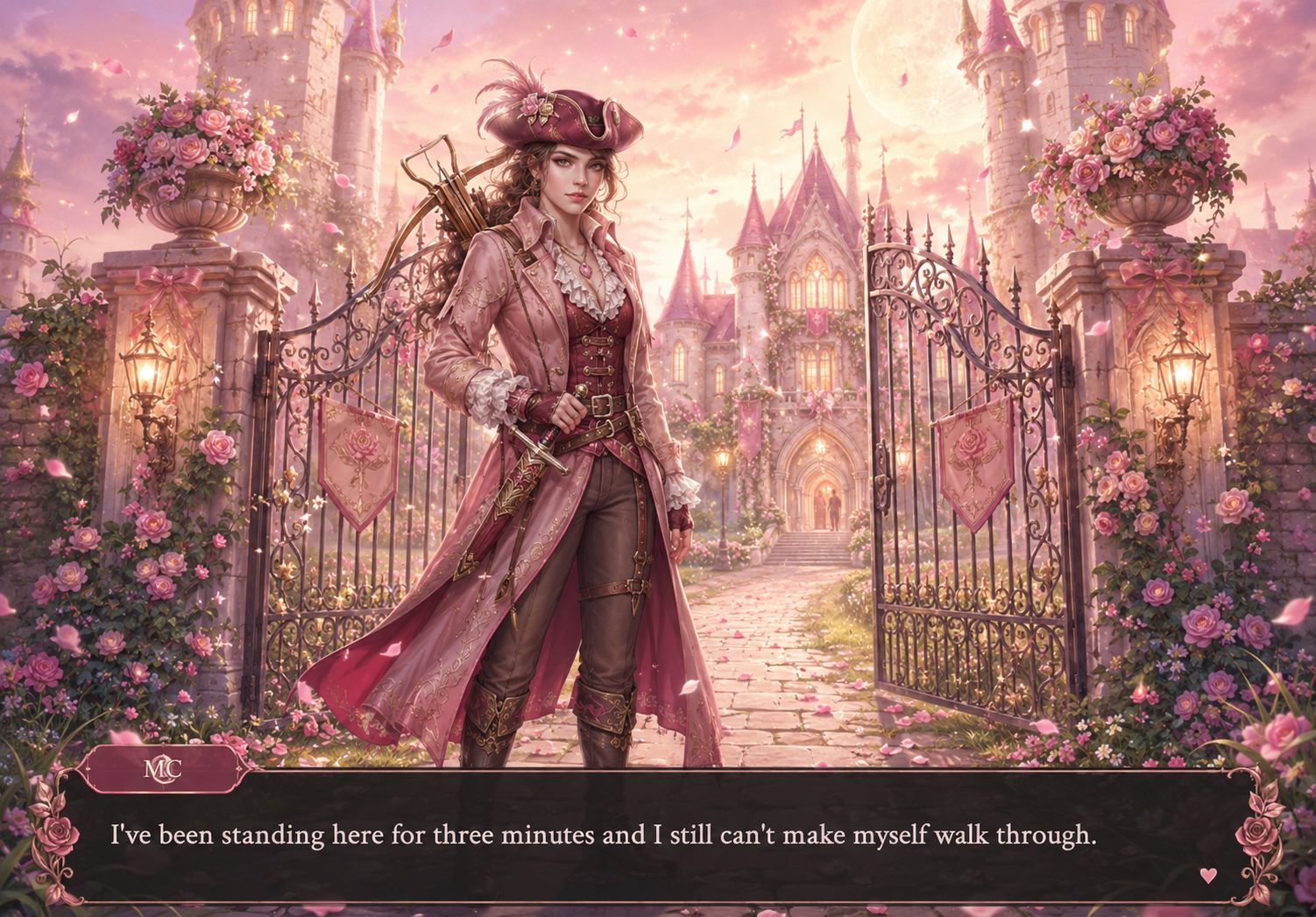 A branching interactive fiction scene made in Story Studio